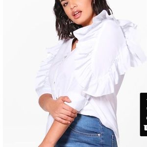 Ruffle Sleeve Button Down Blouse